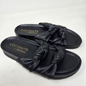 COCONUTS By MATISSE Park Ave Vegan Leather Knotted Tie Slide Sandal Black Sz 7